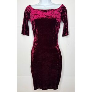 Just Me Crushed Velvet Bodycon Dress Women S Ruby Red Off Shoulder Goth Fairy
